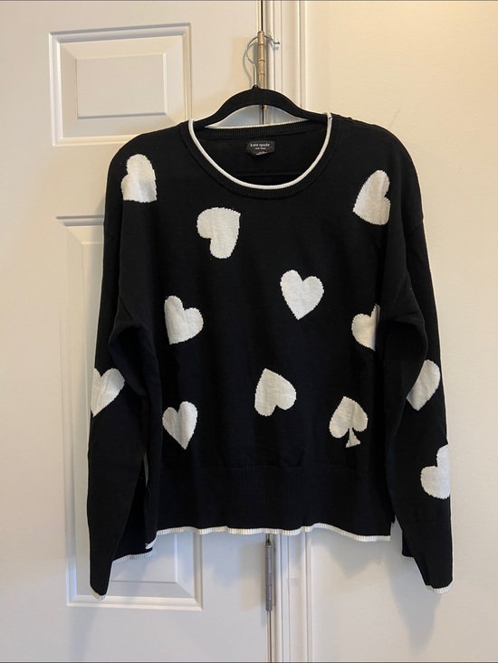 kate spade Sweaters - kate spade Black Sweater with White Heart Motif Crewneck size X Small